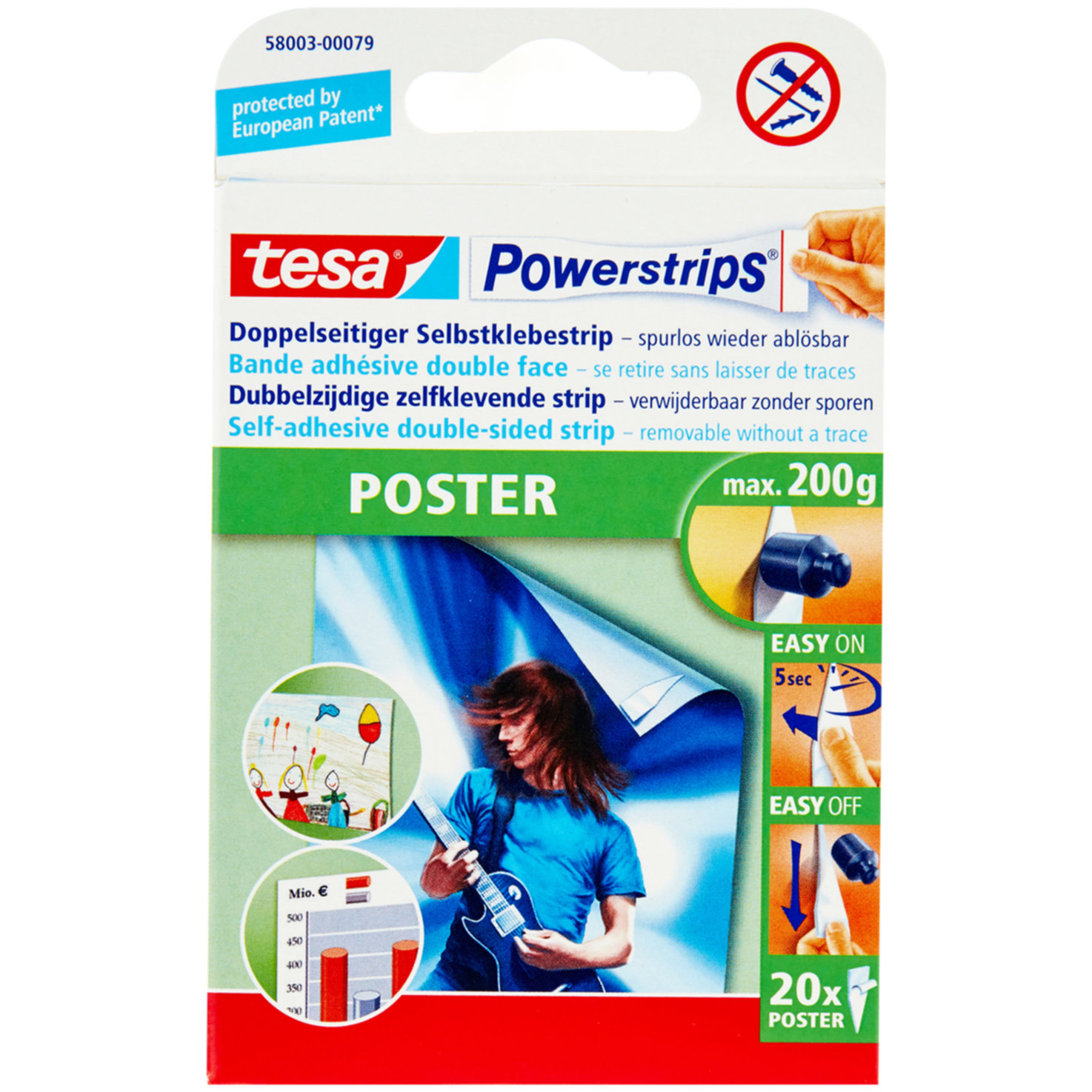 Tesa Poster-Strips weiss 20 Stück