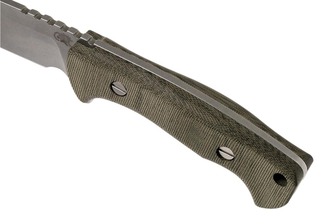 Rick Hinderer Ranch Bowie Green Canvas Micarta, Stonewashed, bowie mes
