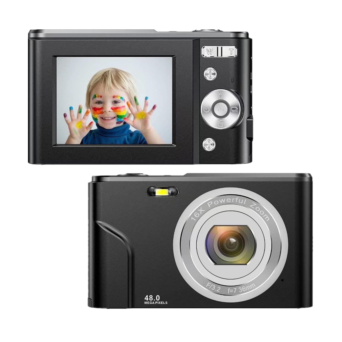 Digitalkamera 1080P 48 megapiksler 16x zoom Sort