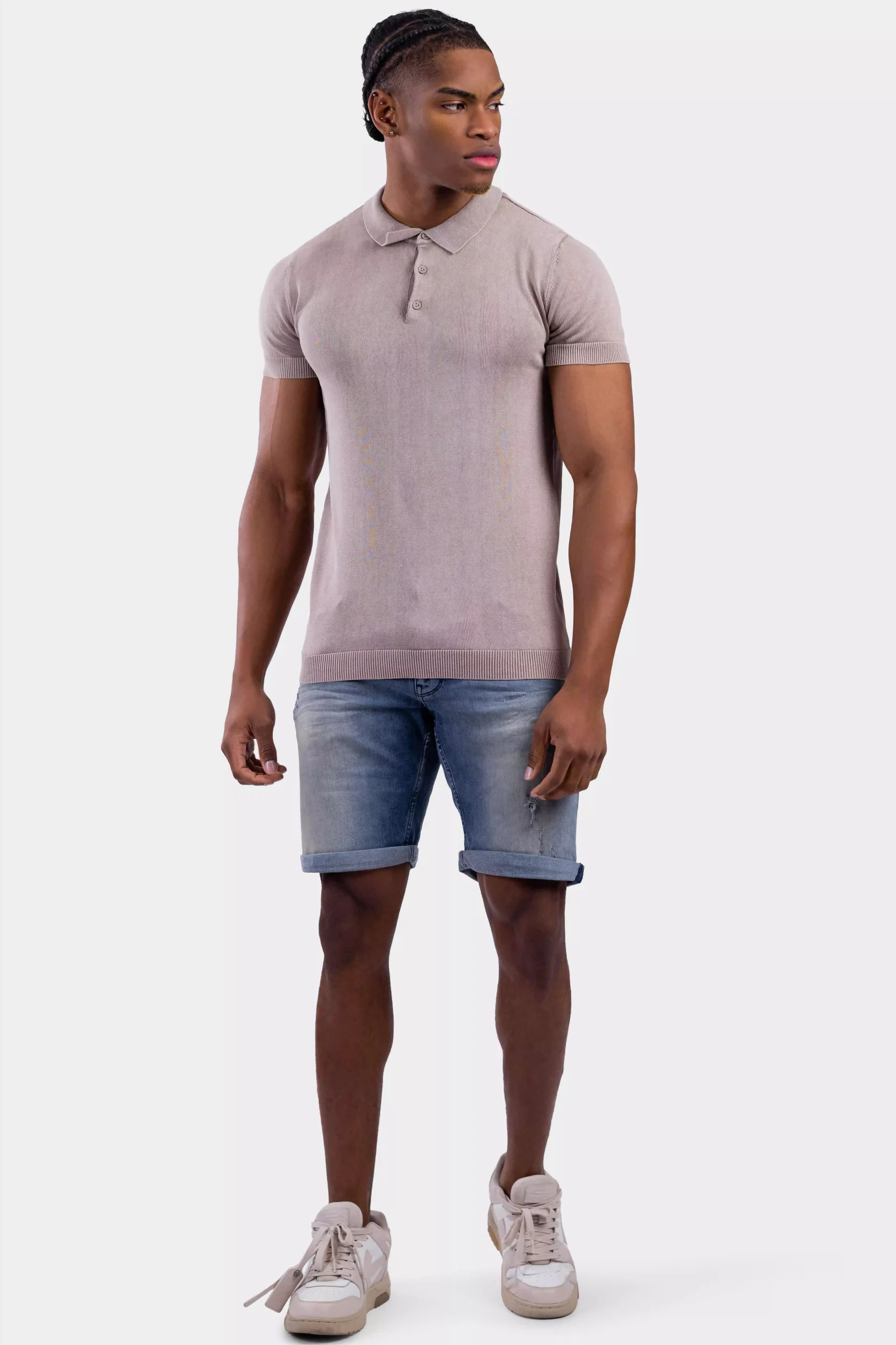 Purewhite Flat Knitted SS Polo Heren Sand