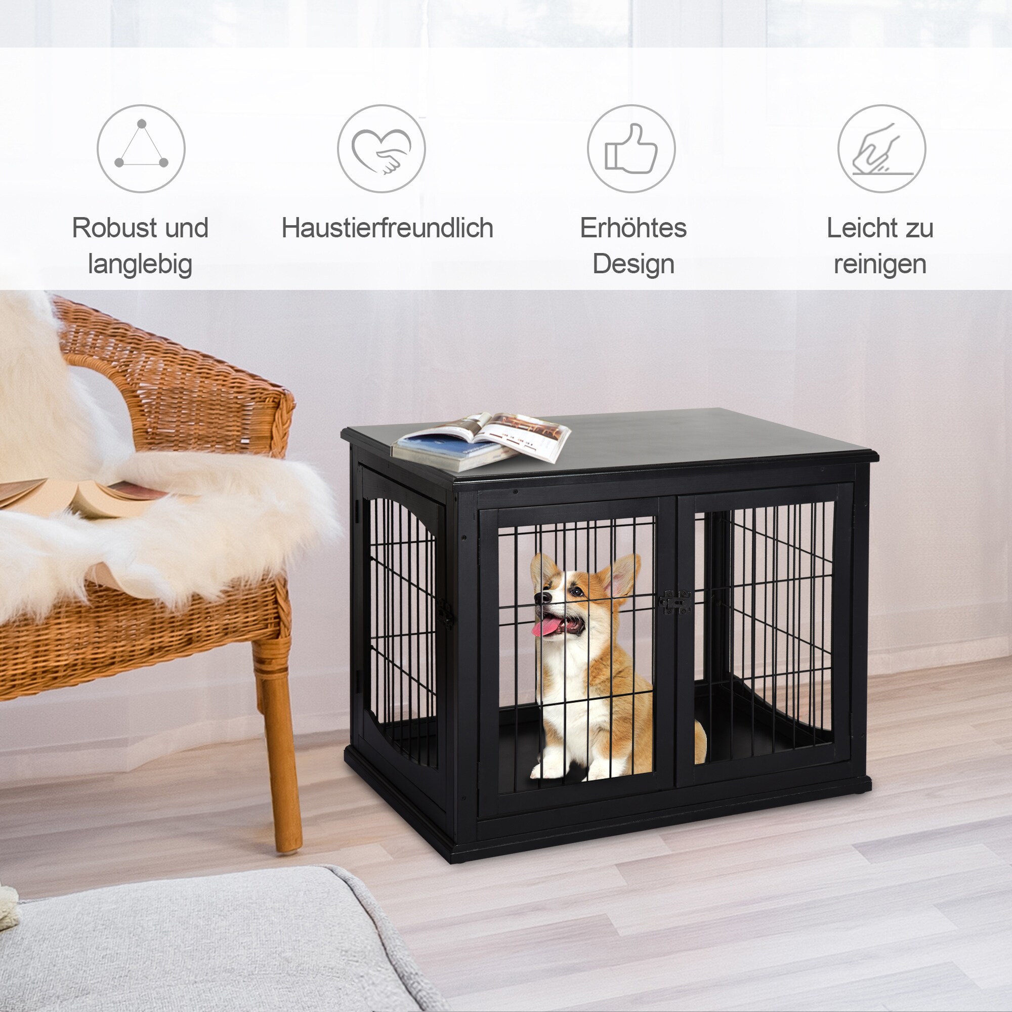 PawHut Hundekäfig mit 2 Türen 81 x 58,5 x 66 cm (BxTxH)