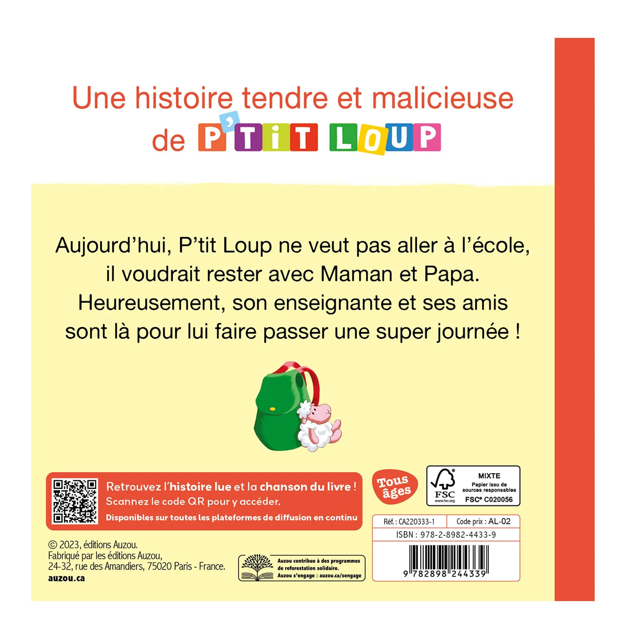 Auzou P'tit Loup Ne Veut pas Aller à l'Ècole