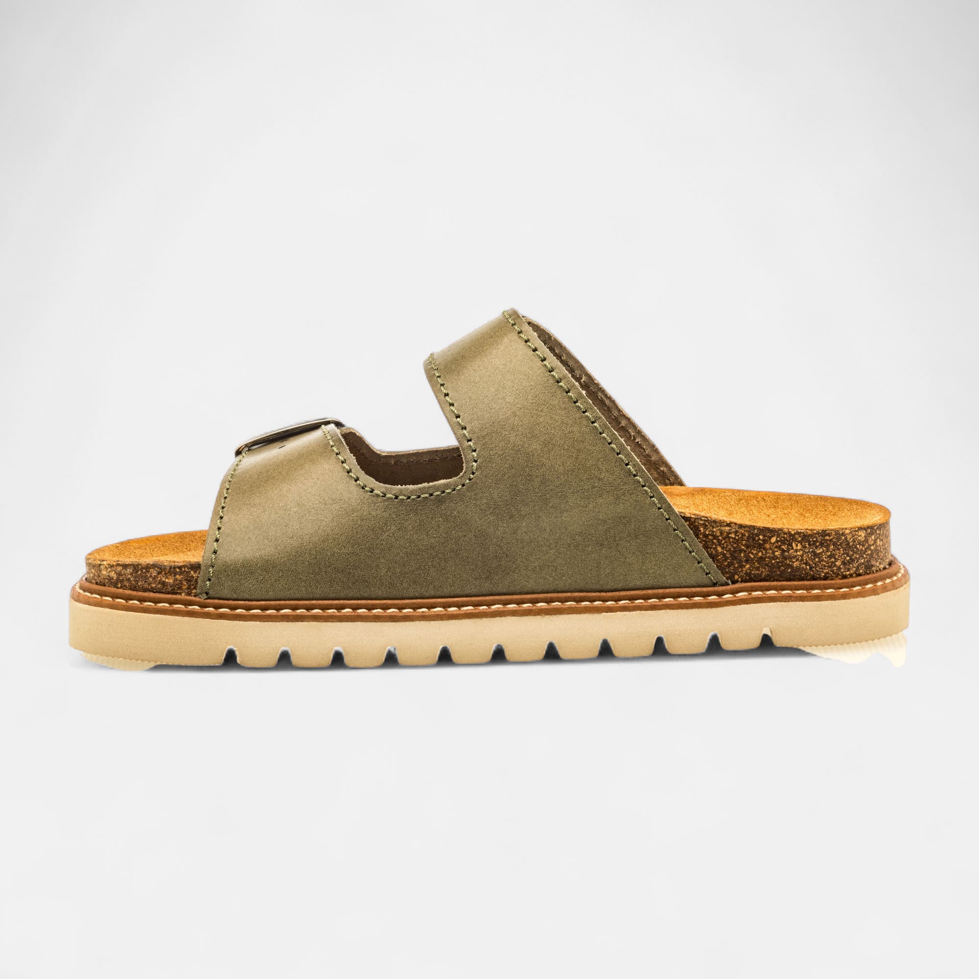 Mules semelle liège Femme en cuir kaki
