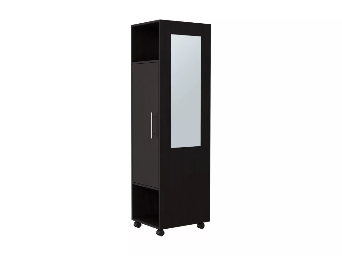 Armoire en mélamine Kronospan avec une porte, deux étagères, tringle à vêtements et miroir inclus, 160 cm X 40 cm X 40 cm X 48 cm, Noir