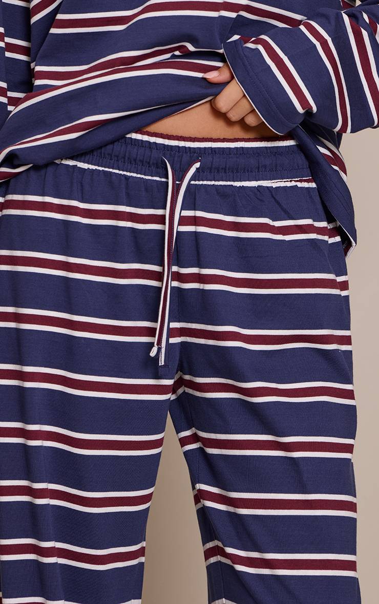 Navy Stripe Pantalon Large À Rayures Avec Cordon De Serrage