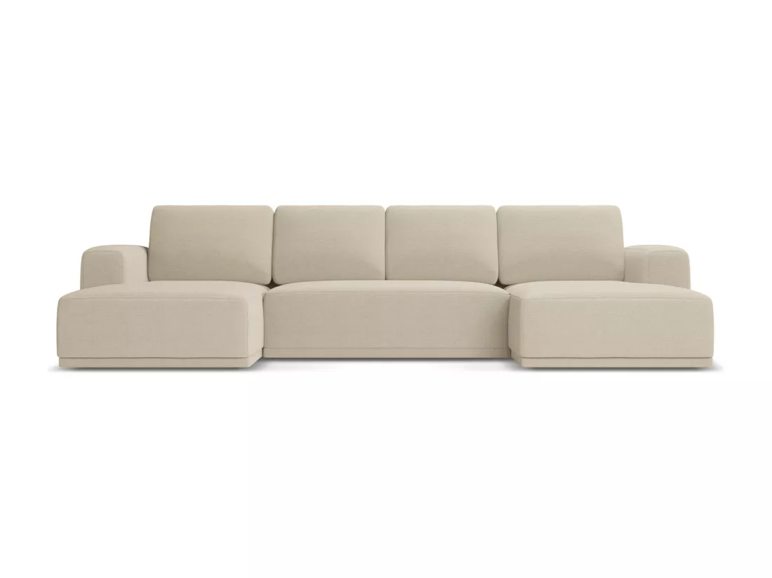 Canapé d'angle panoramique convertible en tissu chenille - beige foncé - KAILA