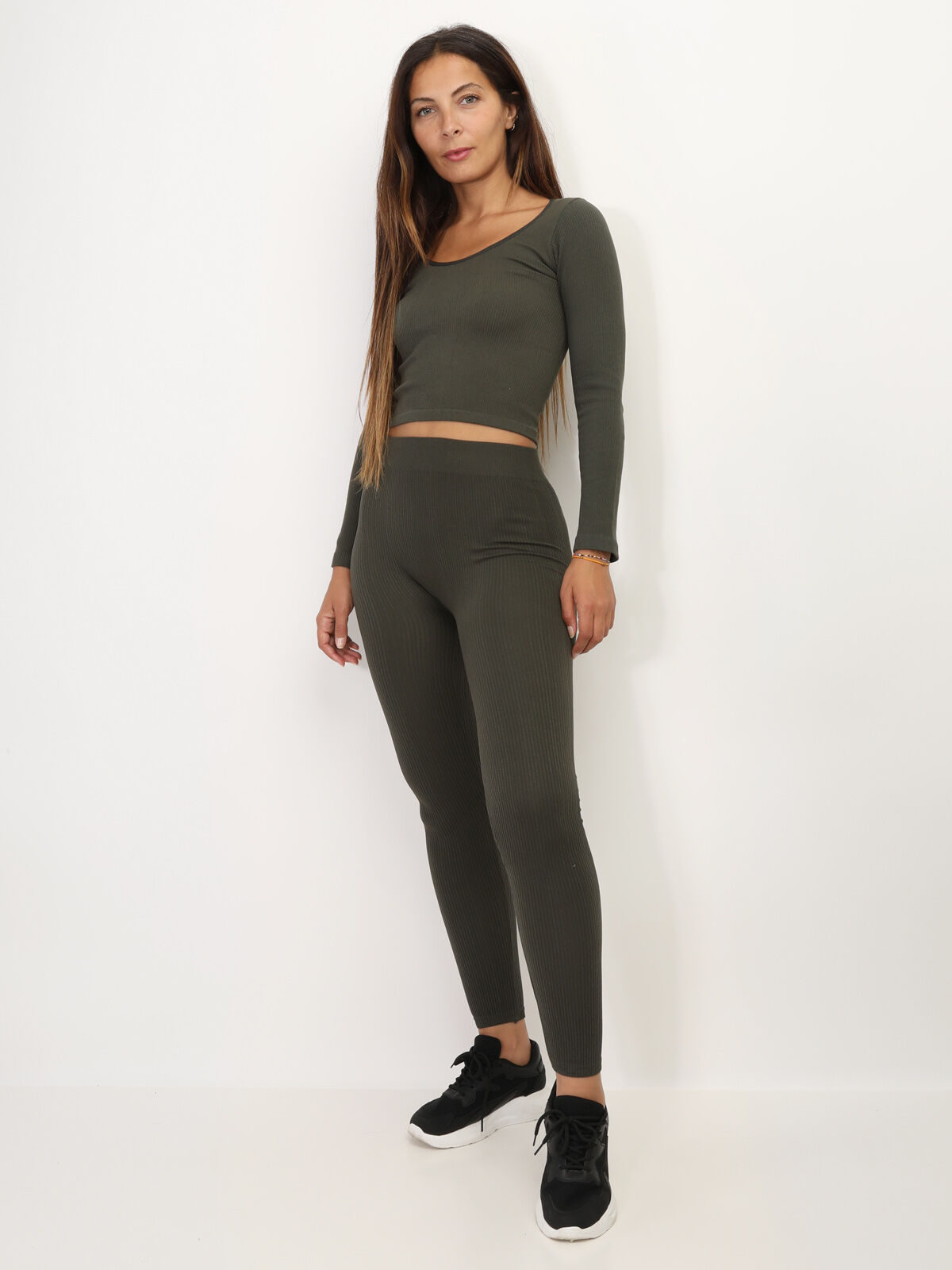 Legging côtelé basique- Kaki