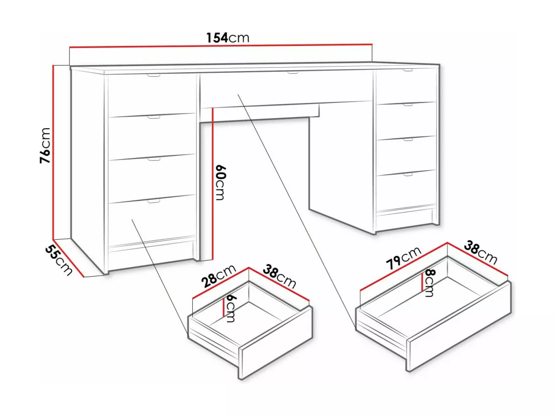 Bureau Comfivo Larmire 110, Avec tiroirs, 76x154x55cm, Noir