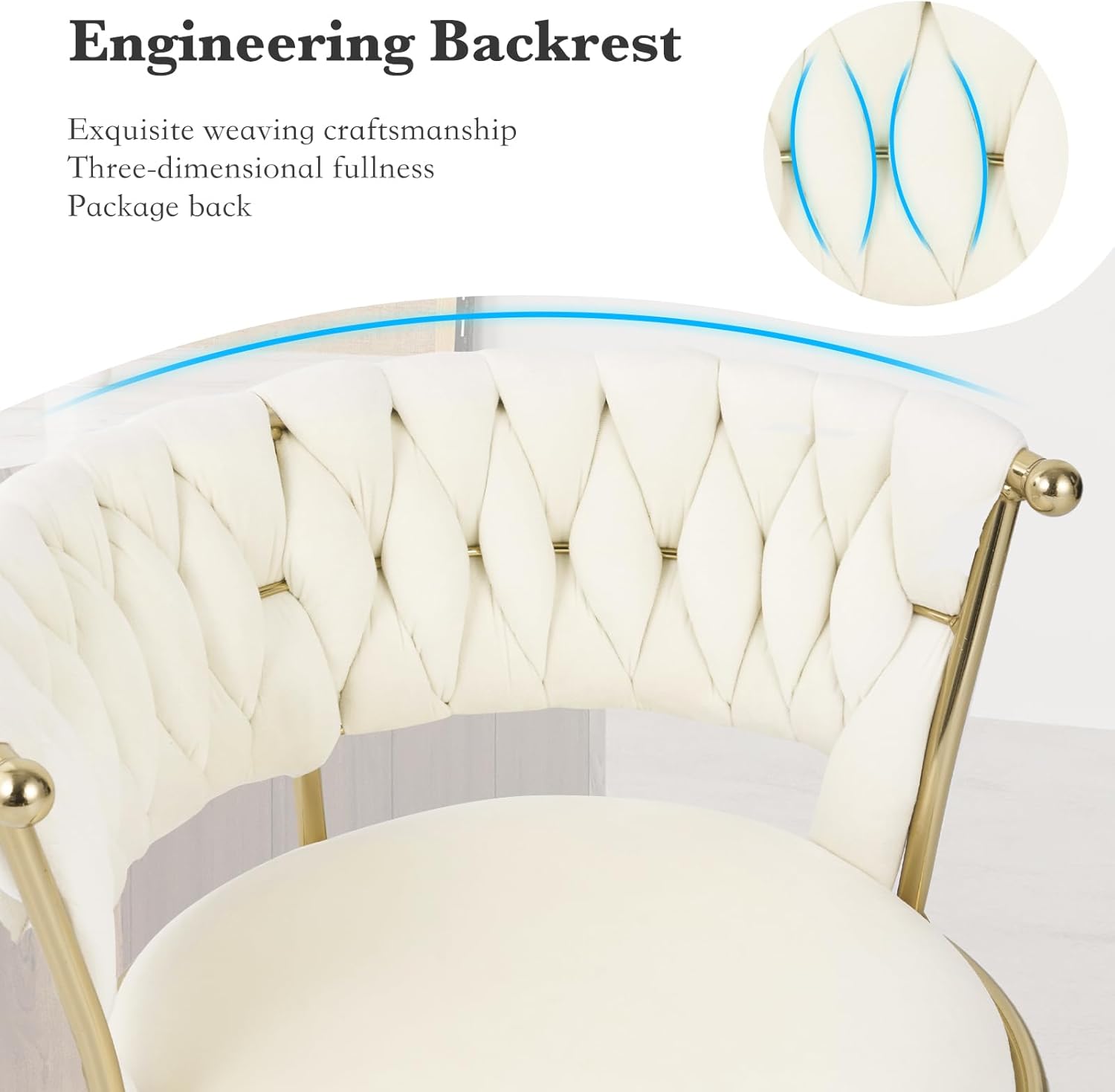 Aivermeil Barhocker 2er Set | Höhenverstellbar Barstuhl mit Metallrahmen • Ergonomisch Küchenhocker mit geflochtener Rückenlehne für Küche/Hausbar • Gold/Beige
