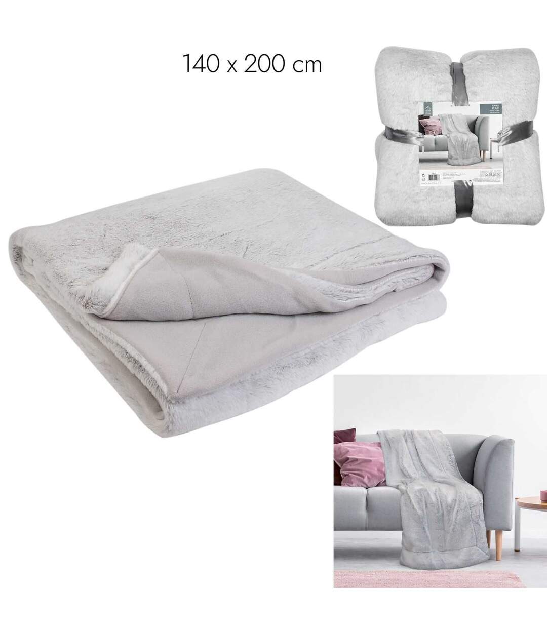 Plaid imitation fourrure XXL - 140x200cm - Gris