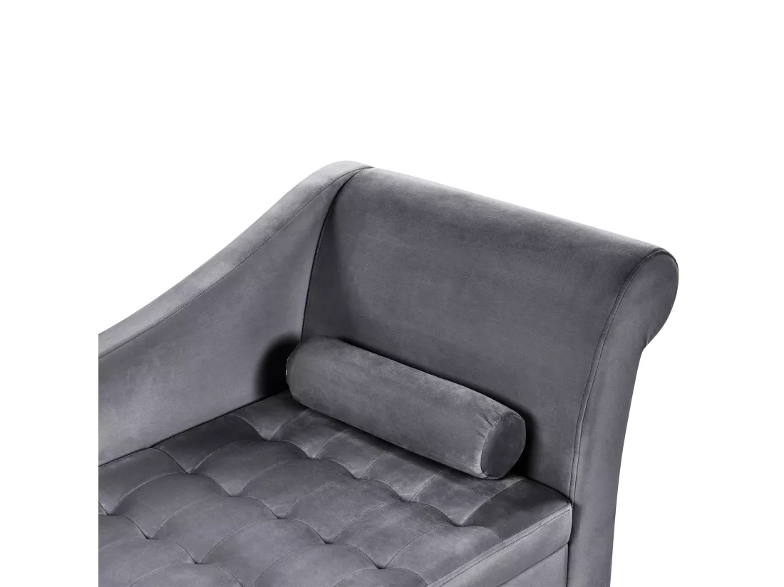 Chaise longue côté droit en velours gris foncé avec rangement PESSAC