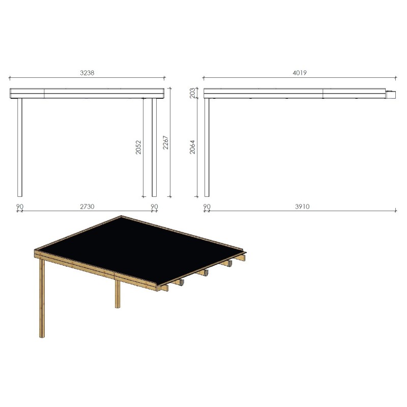 Abri de jardin en bois - 21m2 - 3x3m - traité - ep. 28mm - couleur: marron