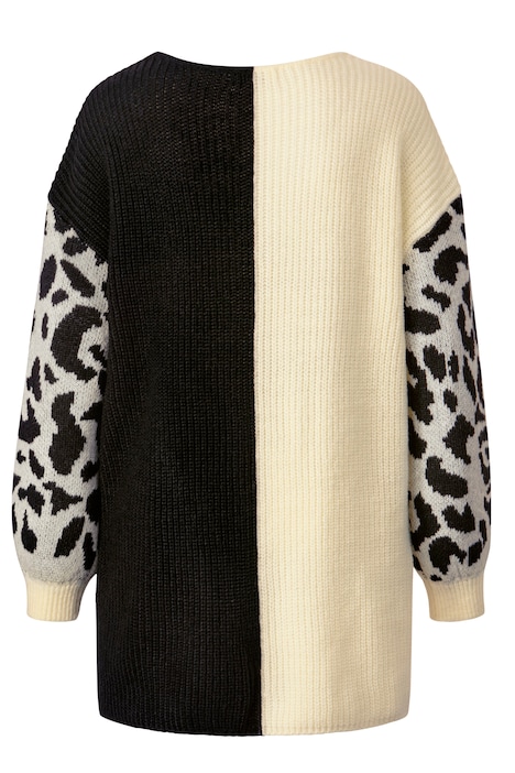 Long-Pullover, oversized, Rippstrick, Leo-Ärmel, V-Ausschnitt