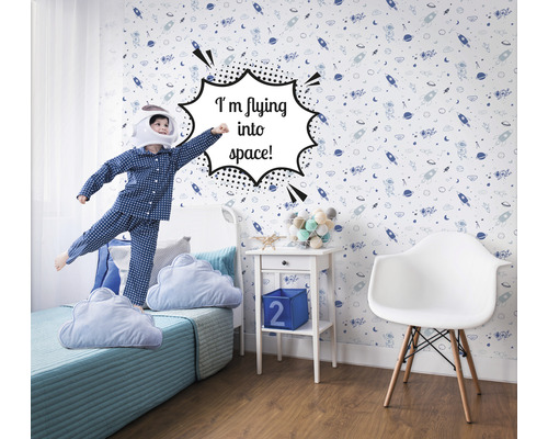 Vliesbehang 45848 Kids Walls Space blauw wit