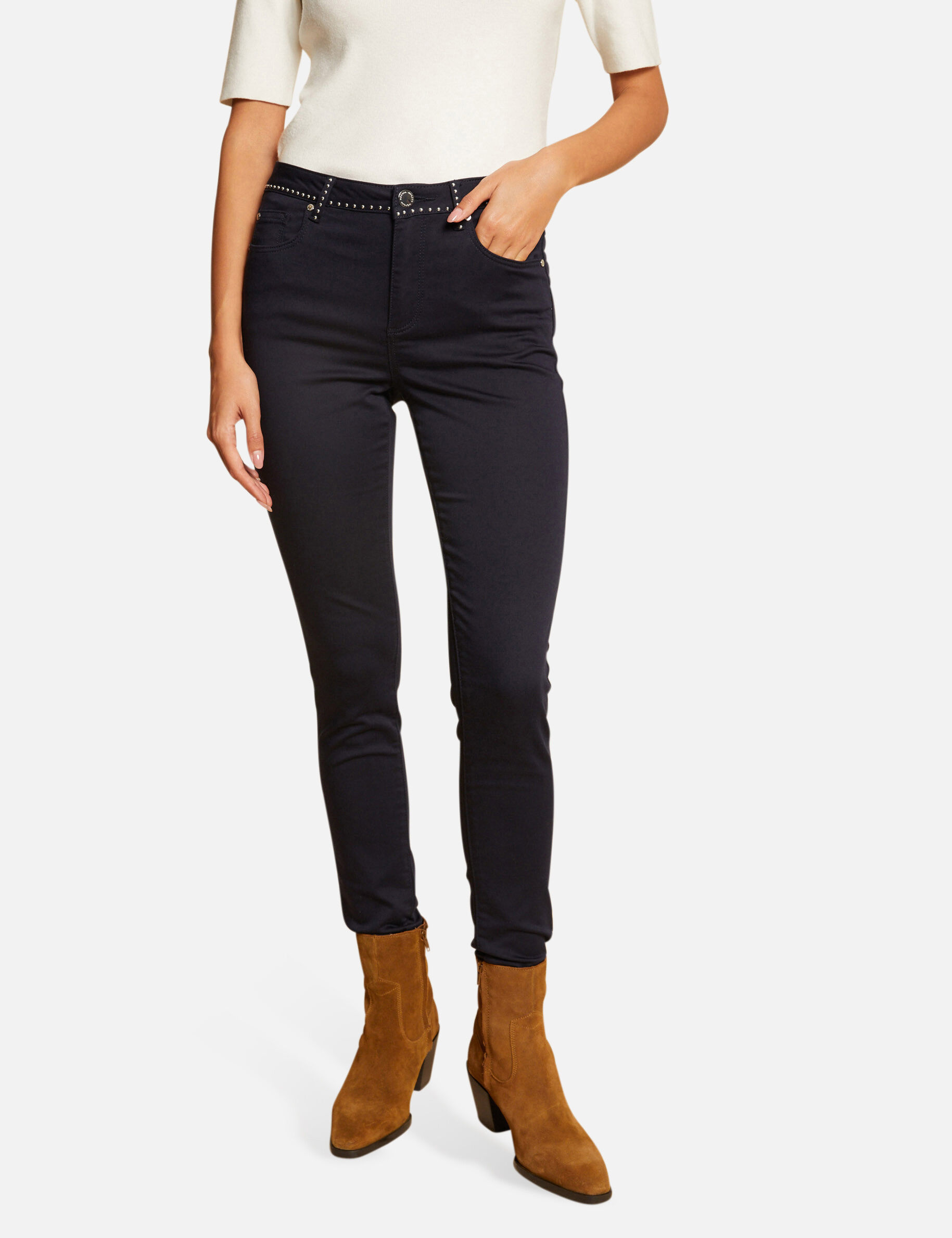 Pantalon slim avec clous marine femme - marine