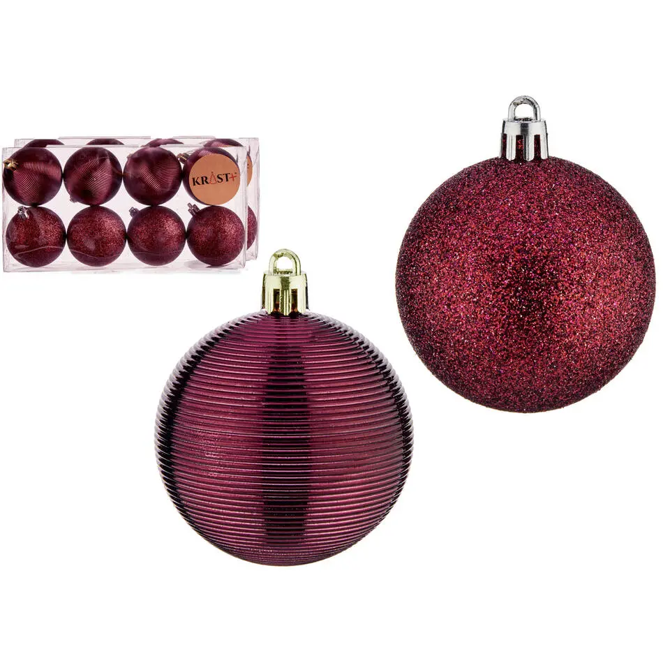 Krist  kerstballen - 8x stuks - wijn/bordeaux - kunststof - 6 cm