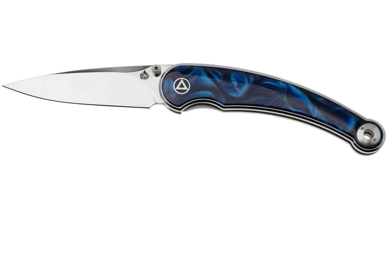 QSP Knife Dolphin QS161-E Polished 14C28N, Blue Resin, zakmes