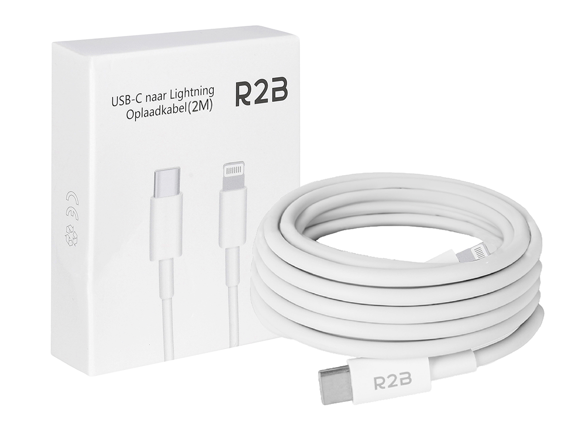 R2B 2 Meter Witte USB-C naar Lightning Kabel
