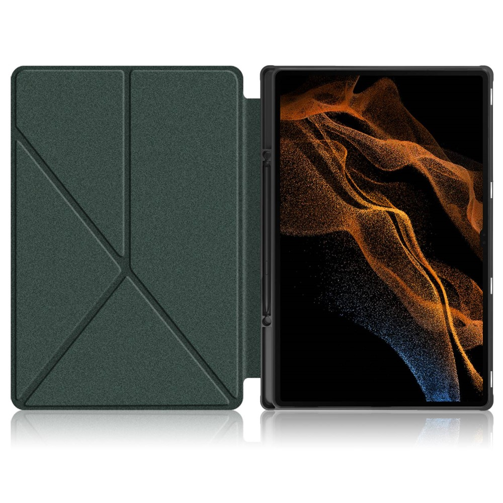 Samsung Galaxy Tab S8 Ultra Leder Tasche Smart Cover Origami Flip Case - Dunkelgrün