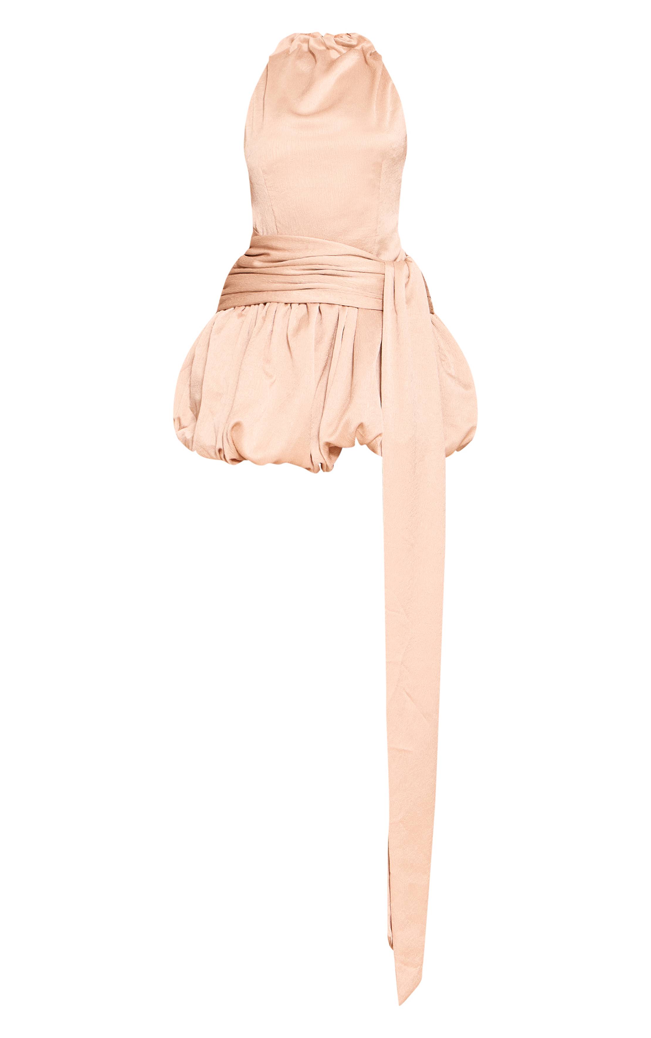 Rose Pâle Robe Mini Bouffante Texturée À Col Haut