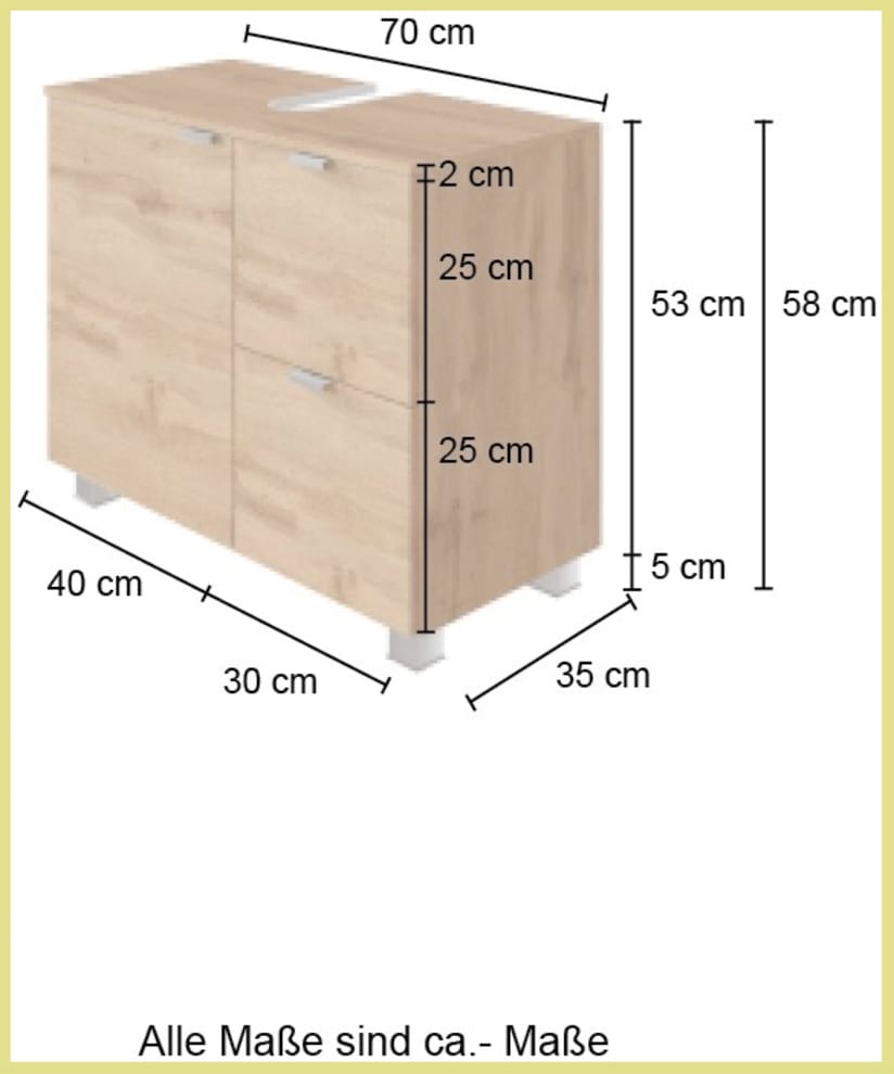 welltime Waschbeckenunterschrank »Bauska« 70 cm breit, mit 2 Auszügen