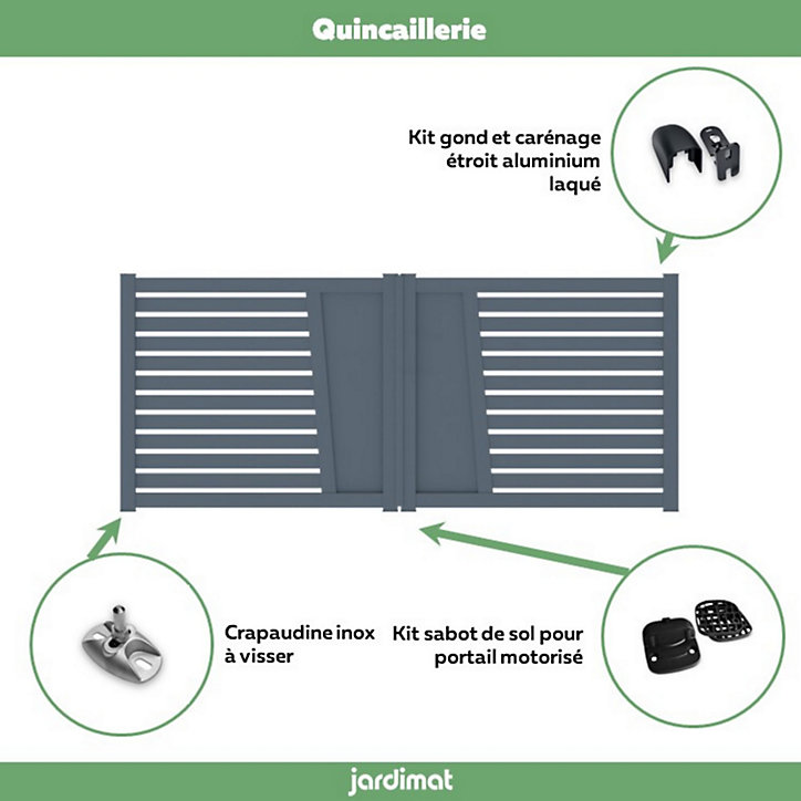 Portail Jardimat battant motorisé aluminium Audelange gris anthracite - 300 x h.164 cm