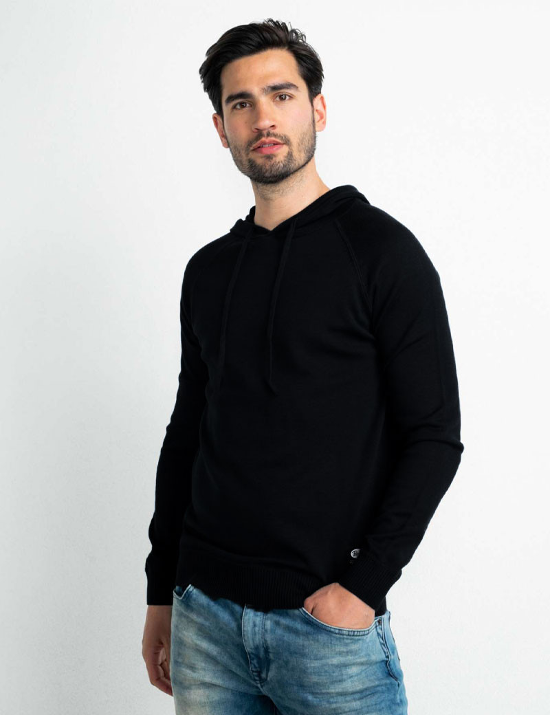 PETROL IND PULL CAPUCHE MAILLE FINE HOMME NOIR