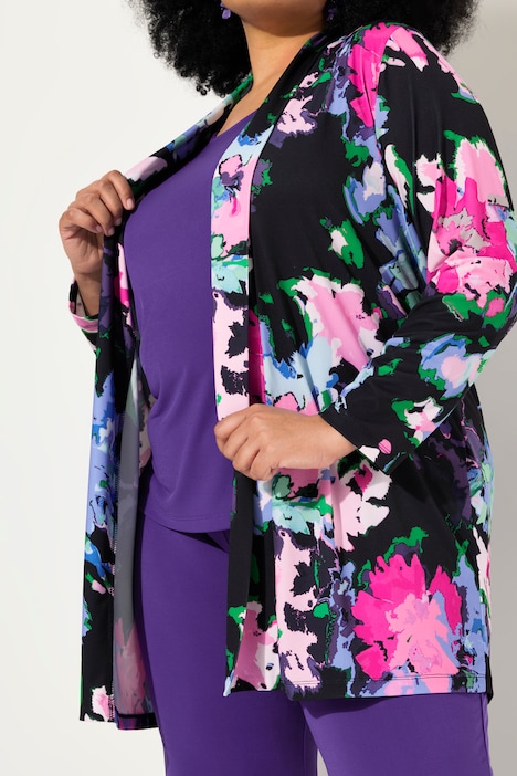 Jerseyjacke, bedruckt, offene Form, Schalkragen