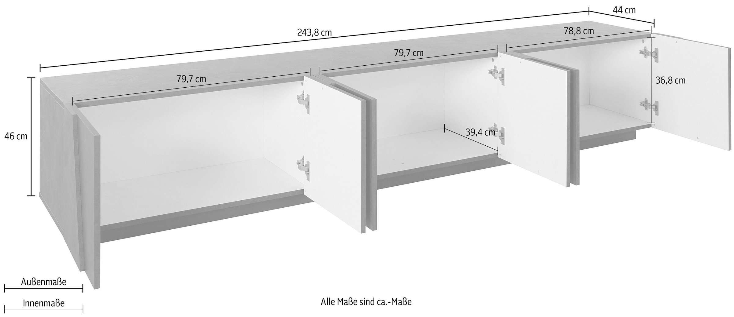 INOSIGN Lowboard »PING, TV-Board, TV-Band, TV-Kommode« mit 6 Türen, Breite 243,8 cm