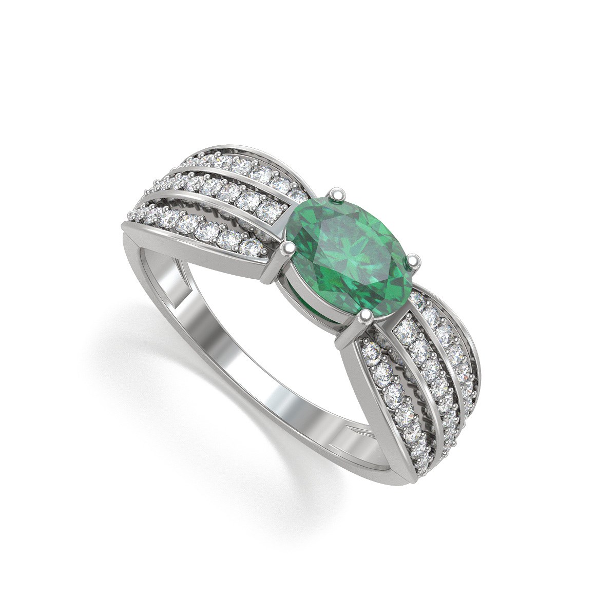 Bague ADEN Or 585 Blanc Emeraude et diamants 2.89grs