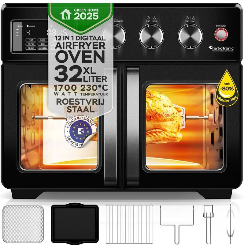 TurboTronic - Airfryer XXL en Oven - Dubbele Deur - 32 Liter - AFD32 - Zwart