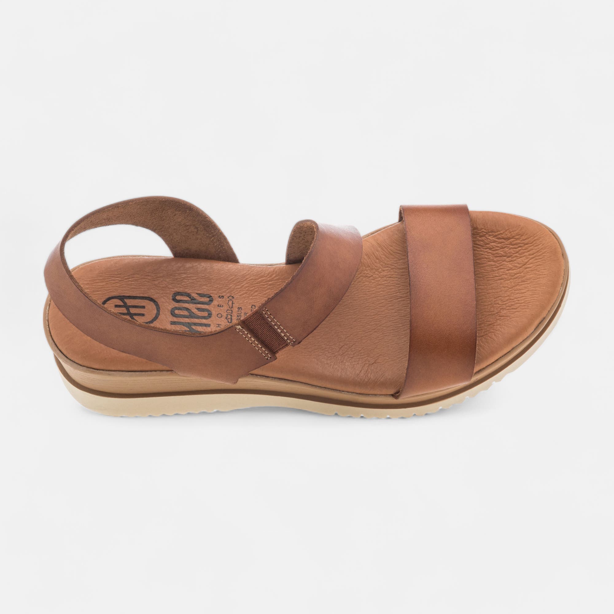 Sandales à talon compensé Femme en cuir cognac