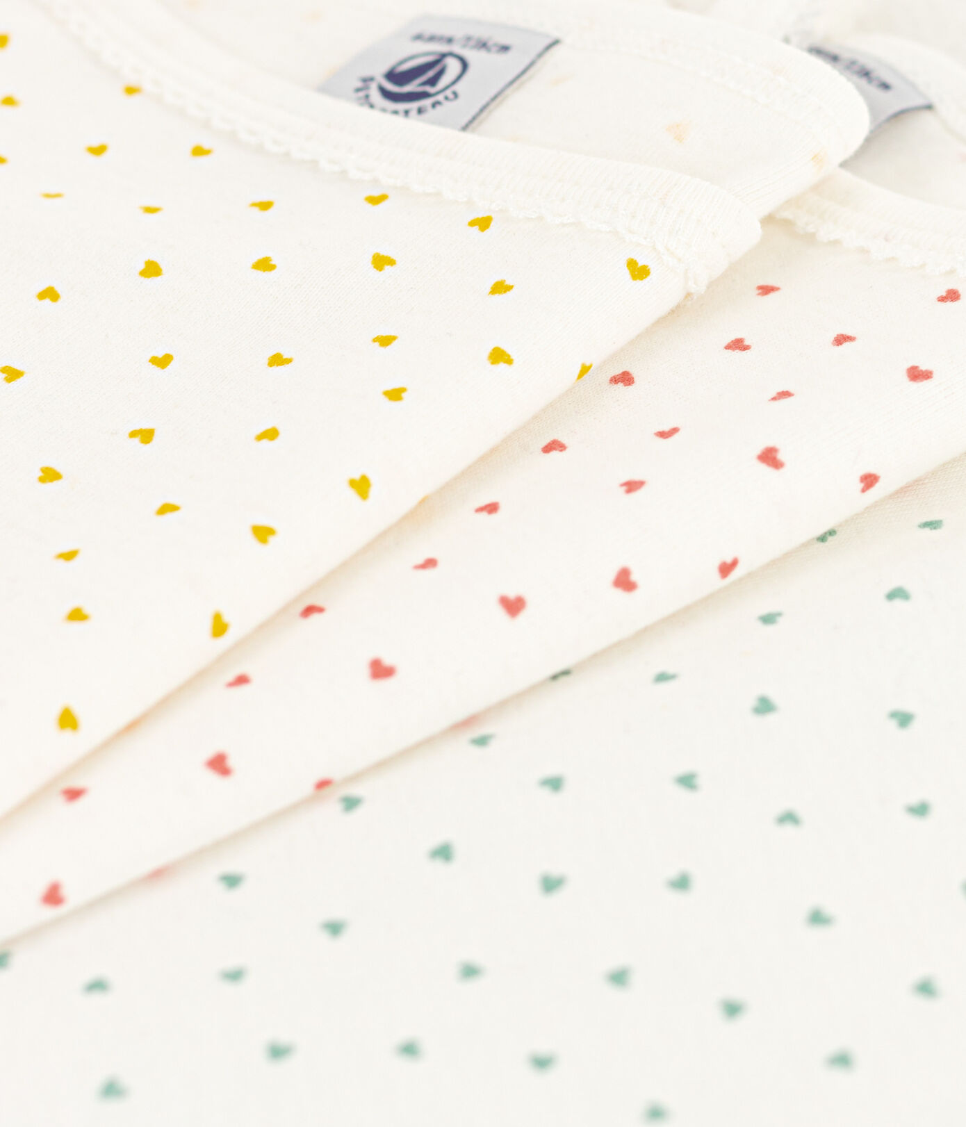 Lot de 3 chemises à bretelles petits coeurs en coton petite fille