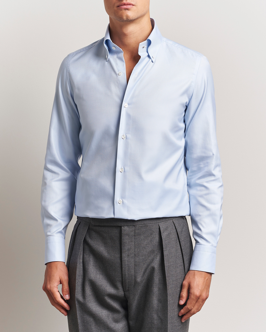 Finamore Napoli Milano Slim Oxford Button Down Shirt Light Blue