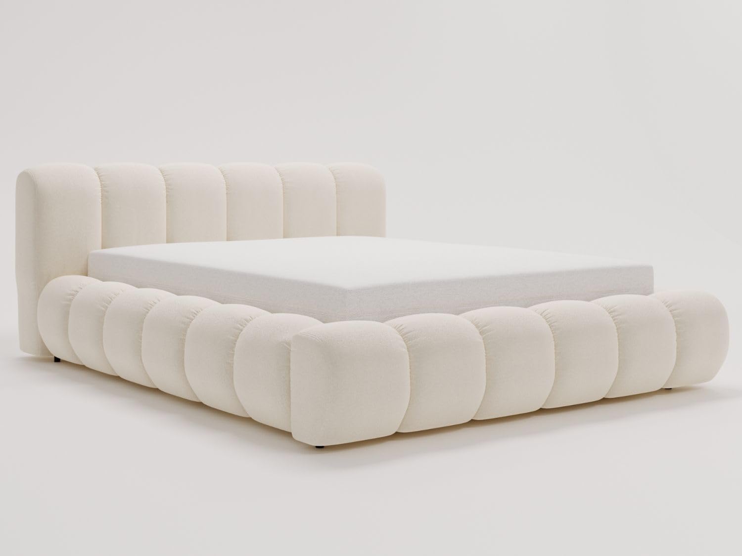 GRAINGOLD Doria Bett 180x200, Polsterbett mit Bettkasten, Polsterbett mit Stauraum, Velour, mit Lattenrost, mit Kopfteil, ohne Matratze (Creme, 180x200)