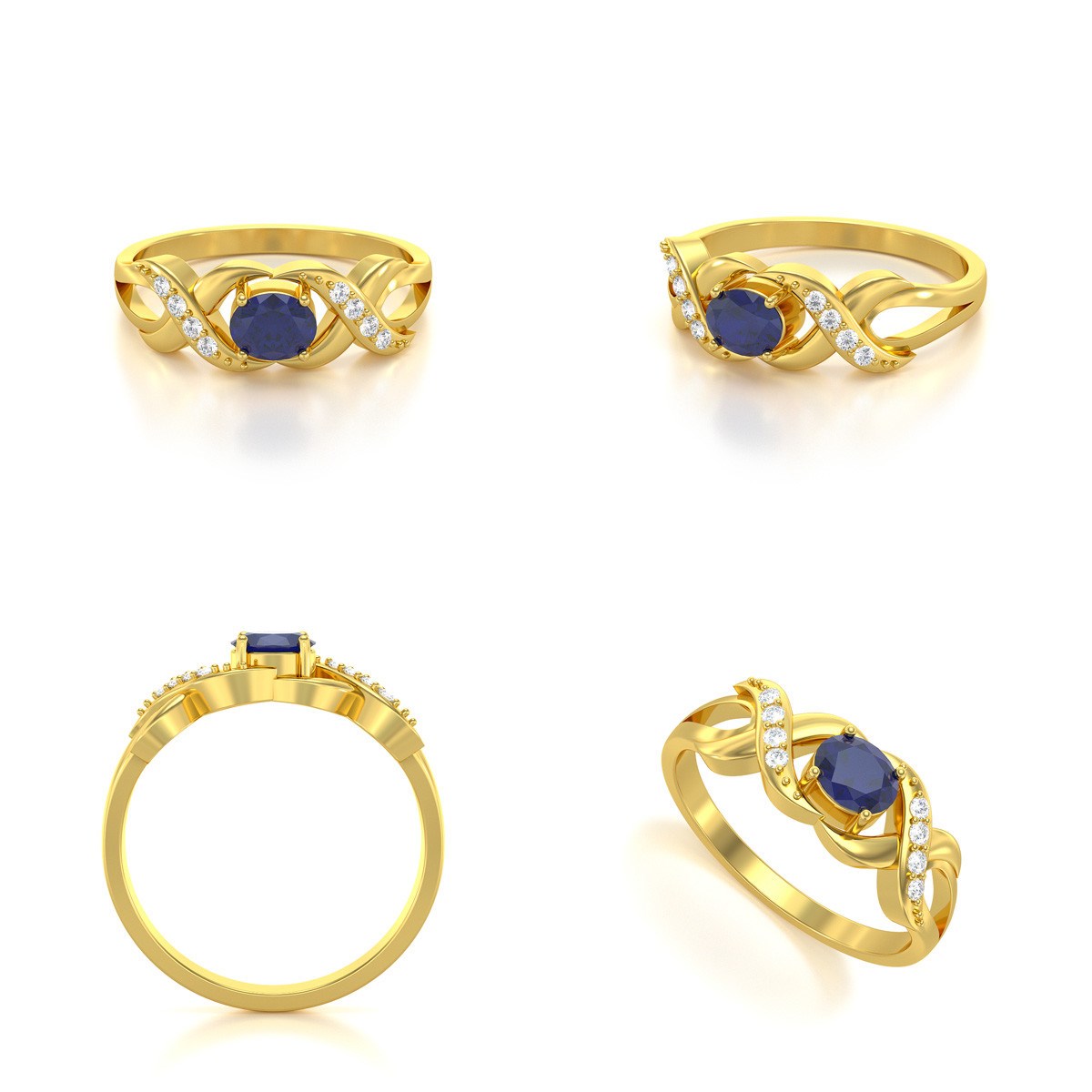 Bague ADEN Or 585 Jaune Saphir et diamants 2.684grs
