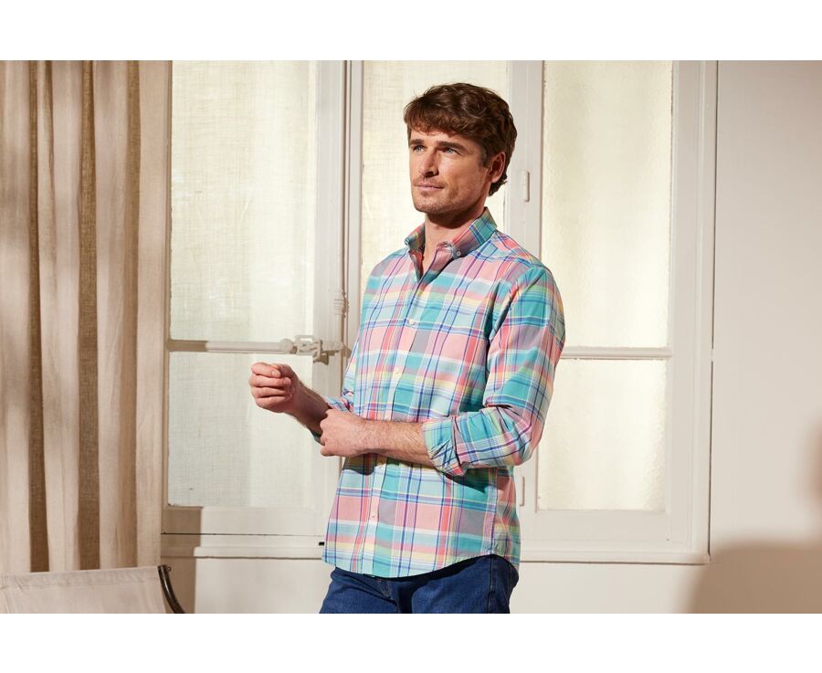Chemise à carreaux homme verte et bleue - MALVYN