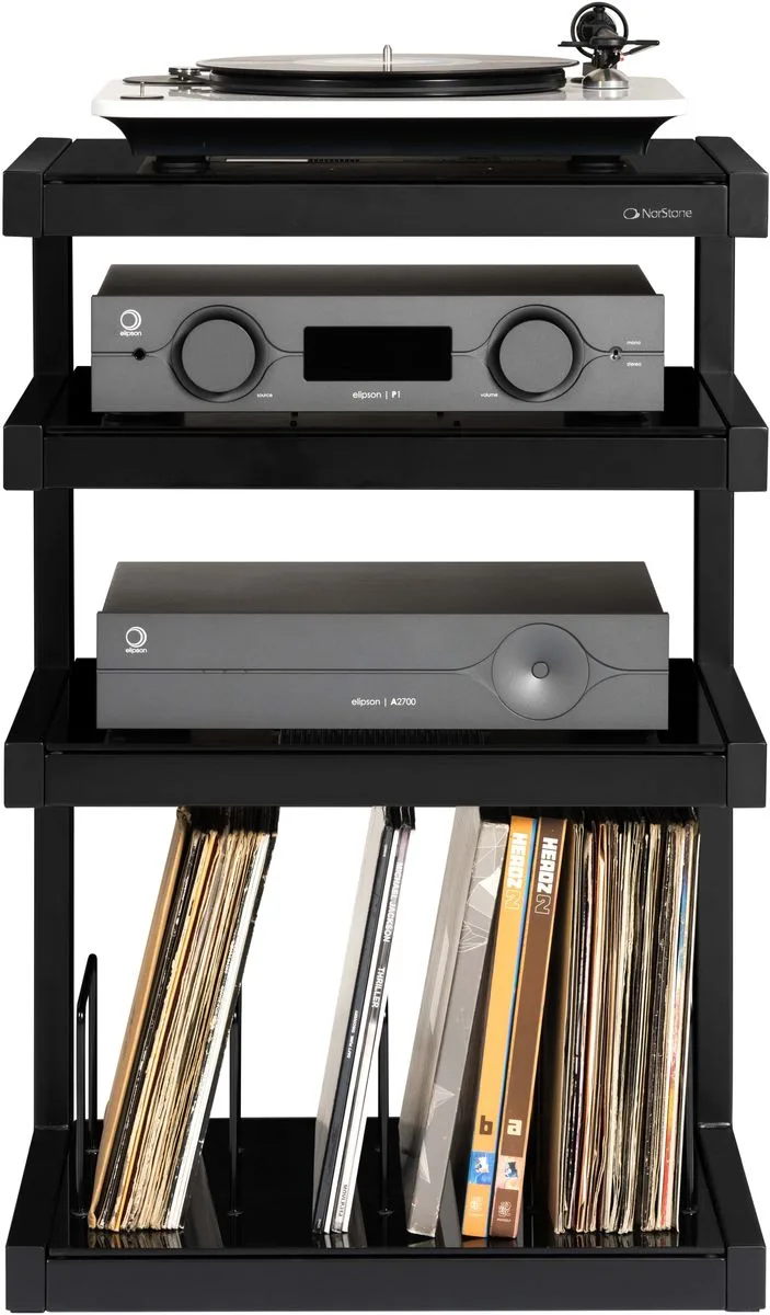 NorStone Esse hi-fi Vinyl noir satiné verres noirs Meubles hi-fi