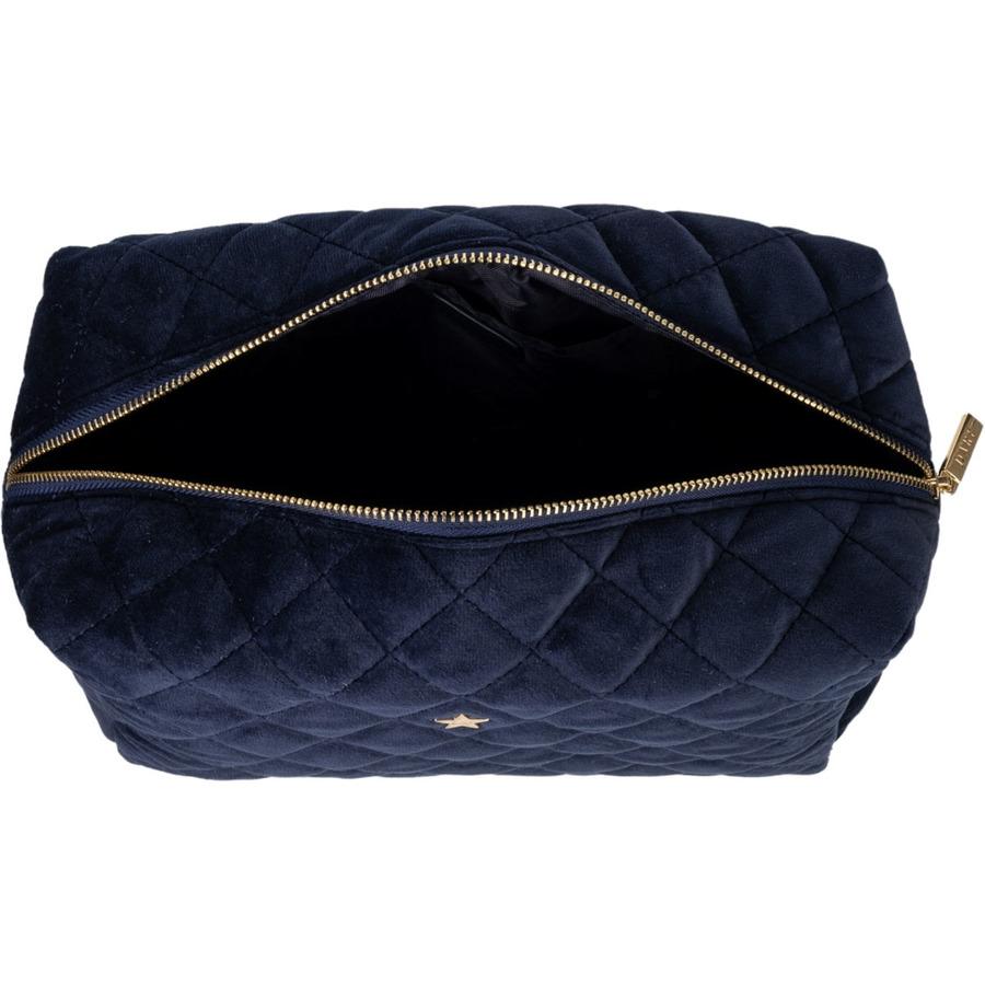 DARK Velvet Square Quilted Make-Up Pouch Large Navy Blue