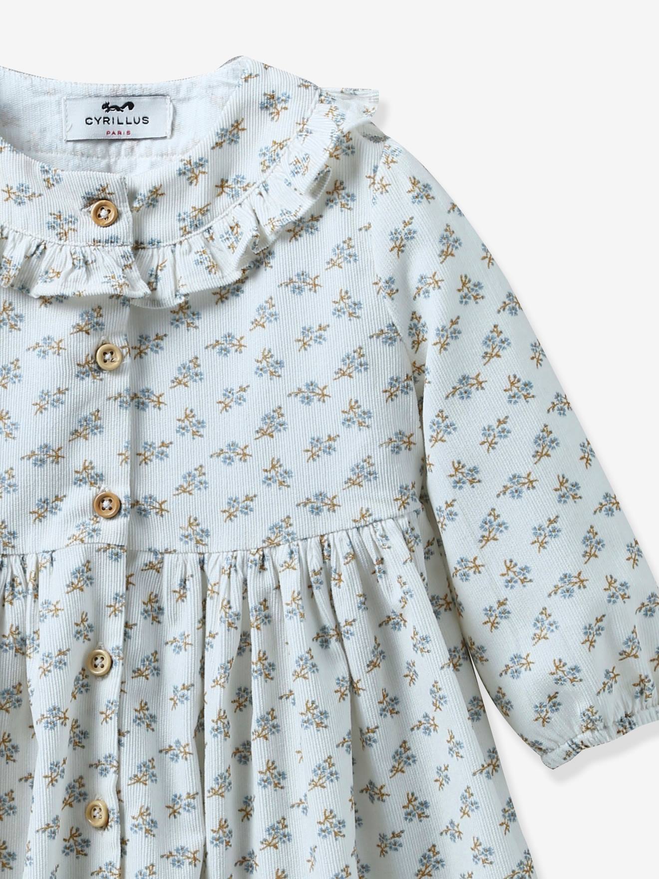 Vestido de veludo cotelê estampado para bebê