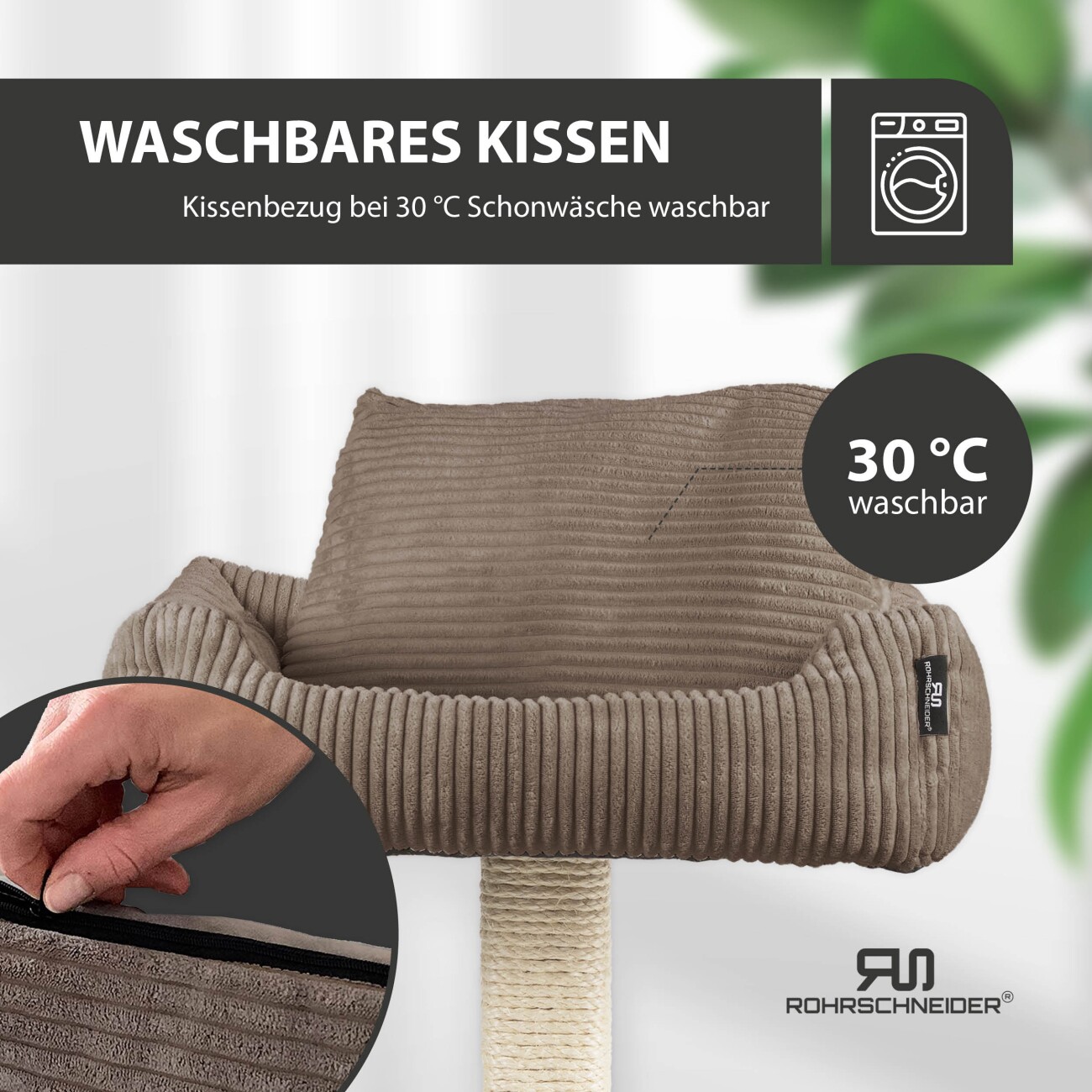 Rohrschneider ® Katzenbaum Wolly mit kuscheligem Katzenbett, waschbarer Kissenbezug
