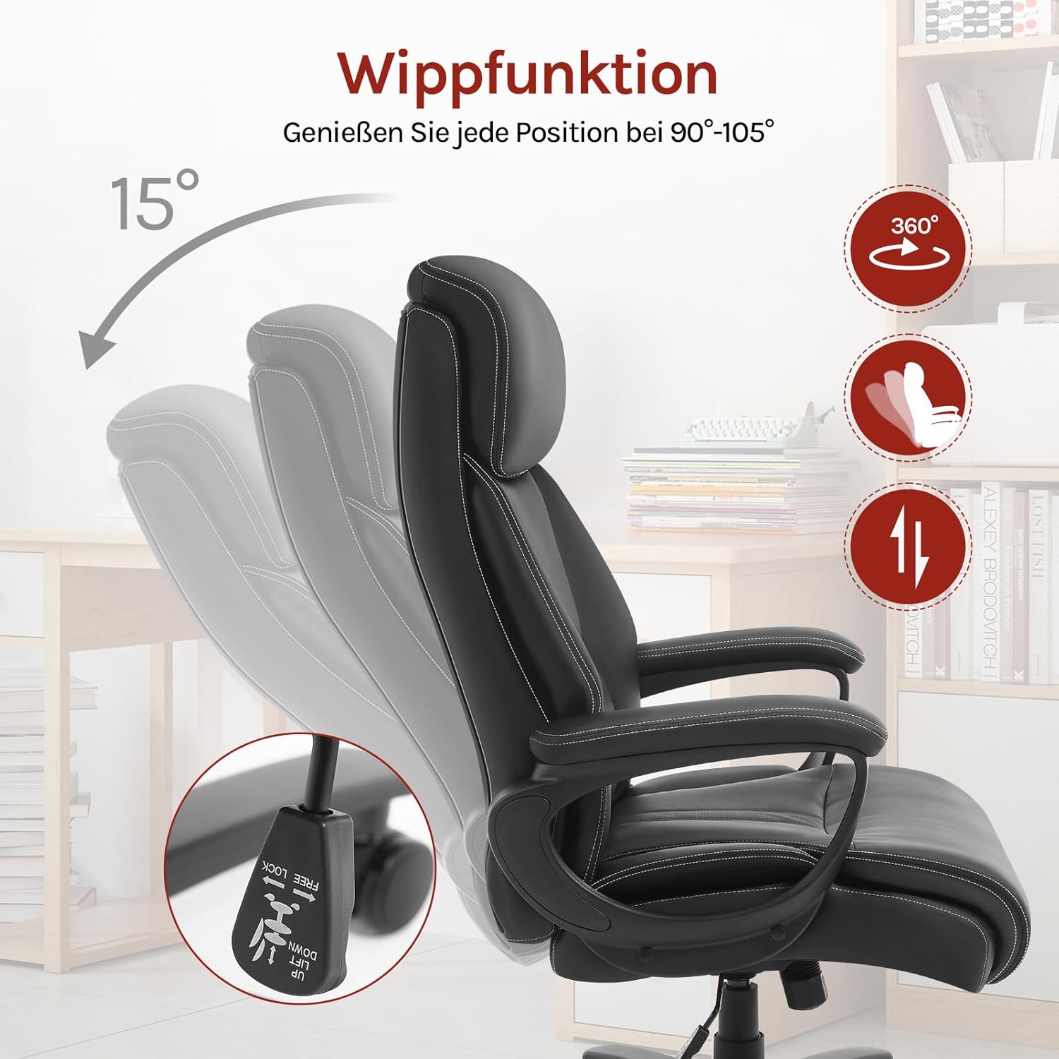 WOLTU Bürostuhl Chefsessel 150 kg, Ergonomischer Großer Computer Schreibtischstuhl, Bürosessel mit Kopfstütze for Büro, Gaming-Raum oder Konferenzraum, Kunstleder, Schwarz