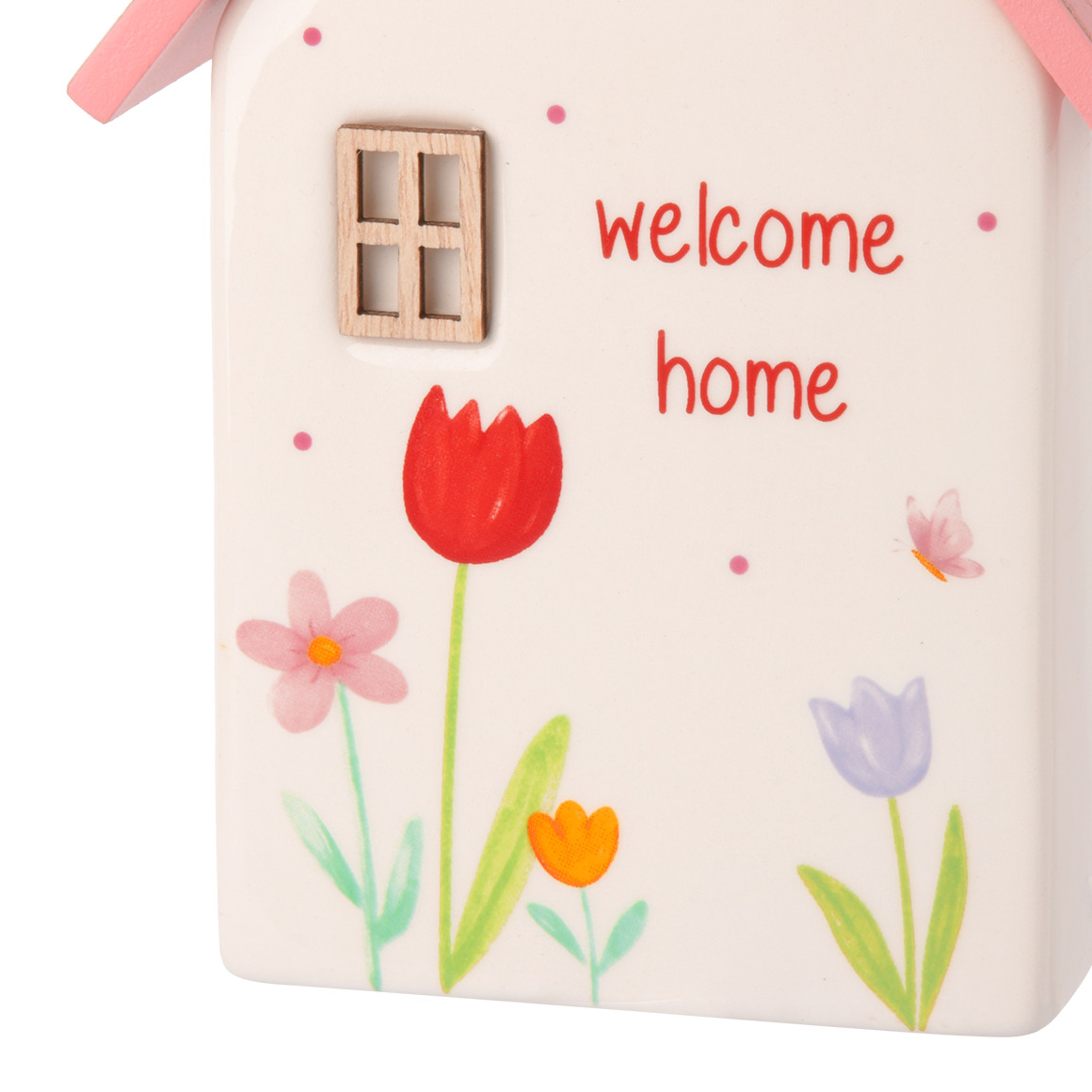 My Home Deko-Haus mit Schriftzug rosa / cremeweiss
