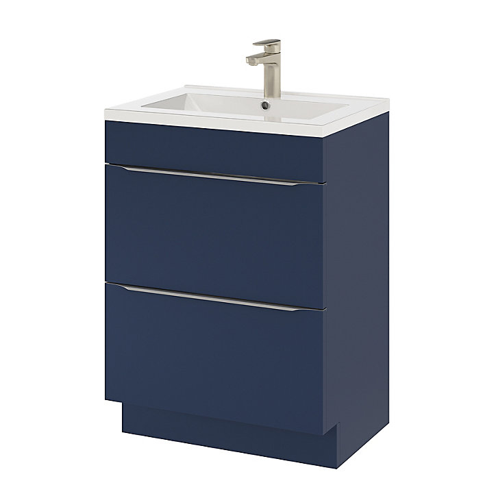 Ensemble salle de bains l.60 cm meuble à poser Imandra bleu nuit mat + plan vasque céramique blanc