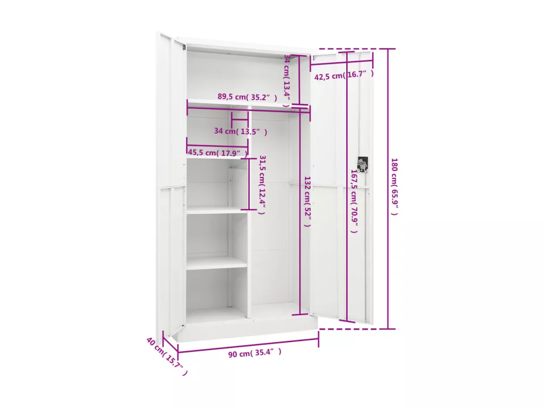 Armoire à casiers Blanc 90x40x180 cm Acier