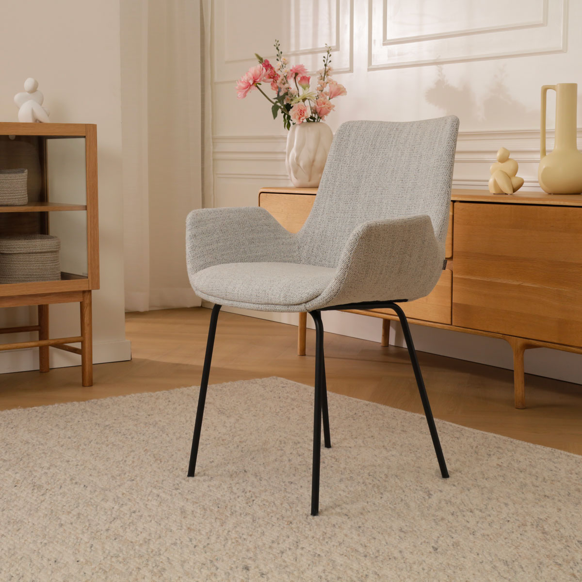 Eetkamerstoel Nora-Eef grijs beige gemêleerd - zwart