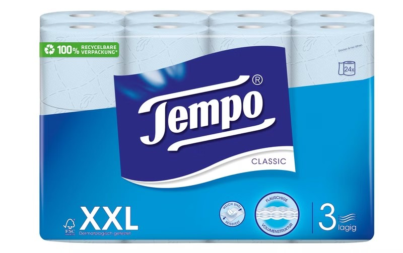 TEMPO Toilettenpapier blau 3lagig 160 Blatt Rolle 24 Stk