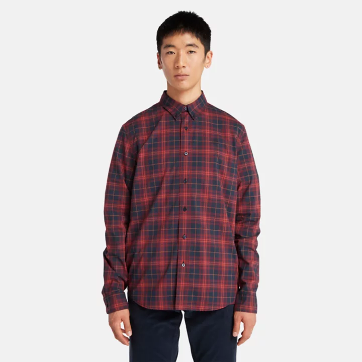 Camisa xadrez de popeline elástica para homem na cor bordô.