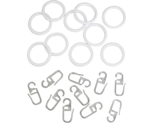 Gordijnring voor gordijnroede, wit, Ø 16 mm, 10 stuks.