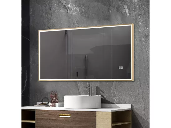 Miroir salle de bain LED 120x60cm anti buée avec cadre doré LB-126080G